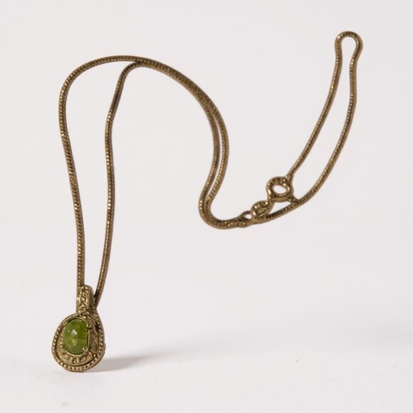 925 Italy Chain w/ Clear Green Glass Pendant Citrine Look - Picture 1 of 8